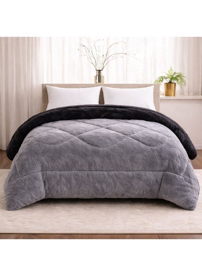 سنوز لحاف بطانية دبل فيس سادة 220*230 سم (بلاك*جراي) - Image 4